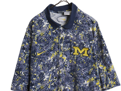 00s ☆ ナイキ ミシガン大学 総柄 ポロシャツ メンズ XL / オールド カレッジ スウォッシュ ワンポイント オーバル ロゴ 刺繍 ボックス Y2K