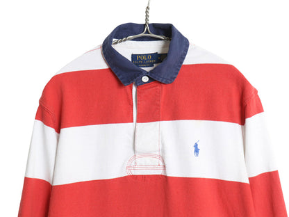 ポロ ラルフローレン ボーダー 長袖 ラガーシャツ メンズ M ラグビー CLASSIC FIT コットン ワンポイント ポニー ボックス ツートン 赤 白