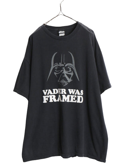 00s ★ スターウォーズ ダースベイダー イラスト プリント Tシャツ メンズ XXL 程 / オールド オフィシャル ムービー 映画 キャラクター 黒