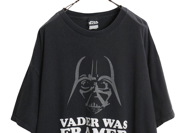 00s ★ スターウォーズ ダースベイダー イラスト プリント Tシャツ メンズ XXL 程 / オールド オフィシャル ムービー 映画 キャラクター 黒