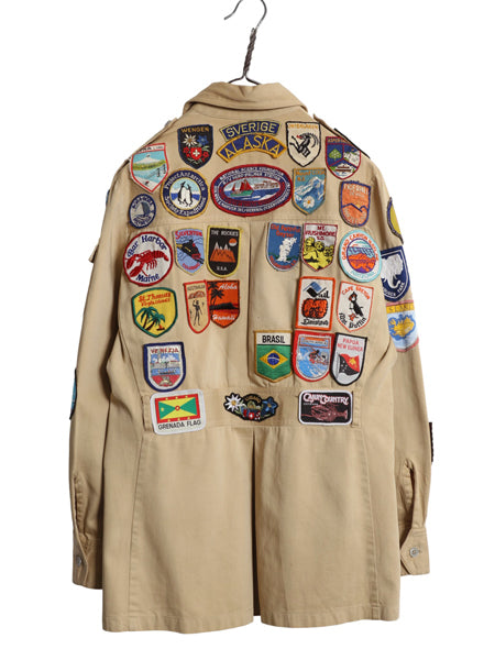 60s 70s ★ スーベニア ワッペン サファリ ジャケット メンズ M / ヴィンテージ ブッシュ ツーリスト ツアー コットン ギャバジン カスタム