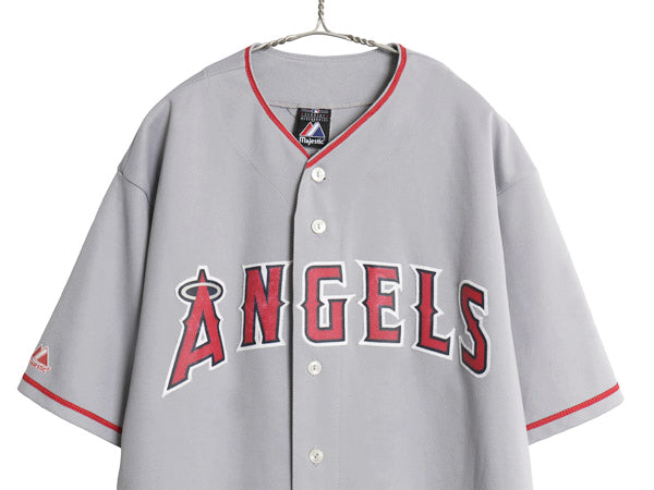 エンゼルス ベースボール シャツ メンズ XXL 程/ MLB オフィシャル マジェスティック 大リーグ ユニフォーム 重ね着 ジャージ 大きいサイズ