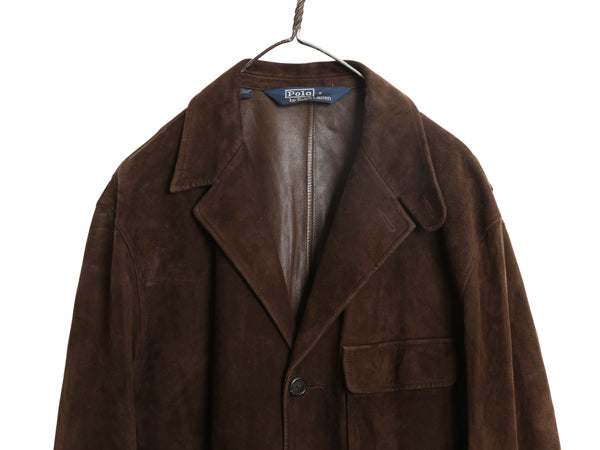 00s ポロ ラルフローレン 本革 ヌバック レザー テーラード ジャケット メンズ L / 古着 オールド 革ジャン ノーフォーク ハンティング 茶