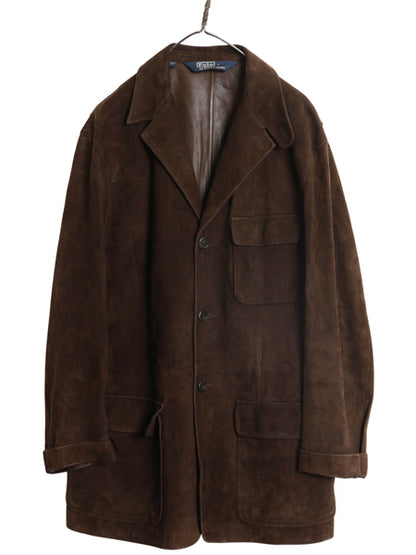00s ポロ ラルフローレン 本革 ヌバック レザー テーラード ジャケット メンズ L / 古着 オールド 革ジャン ノーフォーク ハンティング 茶
