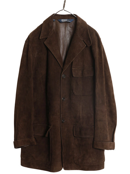 00s ポロ ラルフローレン 本革 ヌバック レザー テーラード ジャケット メンズ L / 古着 オールド 革ジャン ノーフォーク ハンティング 茶