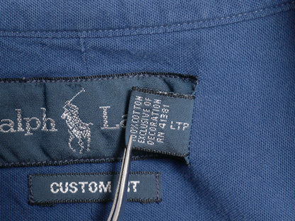 00s ラルフローレン 長袖 ボタンダウン シャツ メンズ L / オールド ポロ CUSTOM FIT コットン ワンポイント ポニー BD 細身 無地 ブルー 