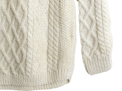 90s スコットランド製 フィッシャーマン ウール ニット セーター メンズ レディース L オールド ハンドメイド アラン ケーブル ナチュラル