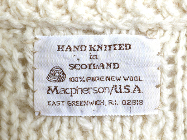90s スコットランド製 フィッシャーマン ウール ニット セーター メンズ レディース L オールド ハンドメイド アラン ケーブル ナチュラル