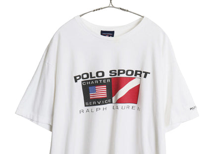 90s ポロスポーツ ラルフローレン プリント 半袖 Tシャツ メンズ XL / オールド グラフィック 星条旗 シングルステッチ 大きいサイズ 白
