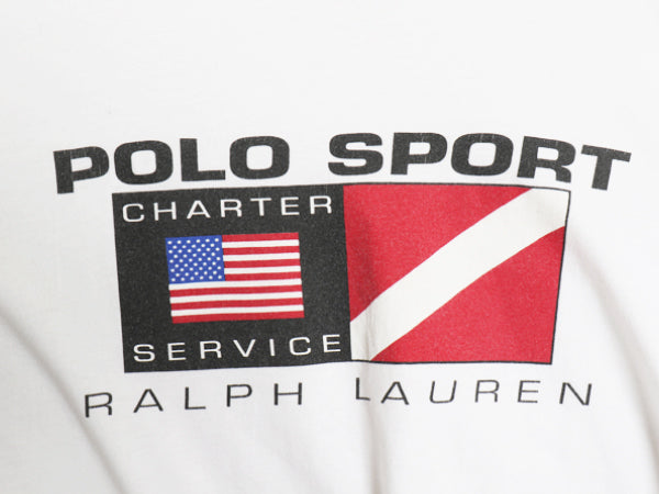 90s ポロスポーツ ラルフローレン プリント 半袖 Tシャツ メンズ XL / オールド グラフィック 星条旗 シングルステッチ 大きいサイズ 白