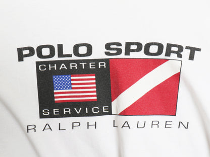 90s ポロスポーツ ラルフローレン プリント 半袖 Tシャツ メンズ XL / オールド グラフィック 星条旗 シングルステッチ 大きいサイズ 白