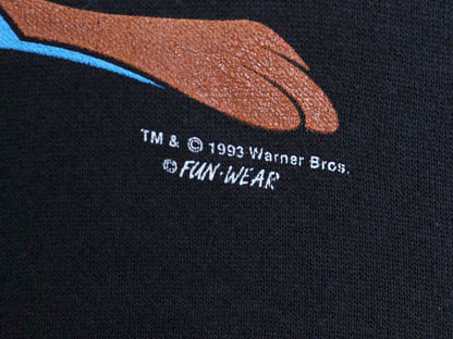 90s タズマニアンデビル × ハーレー ダビッドソン プリント スウェット メンズ レディース L オールド トレーナー 星条旗 キャラクター 黒