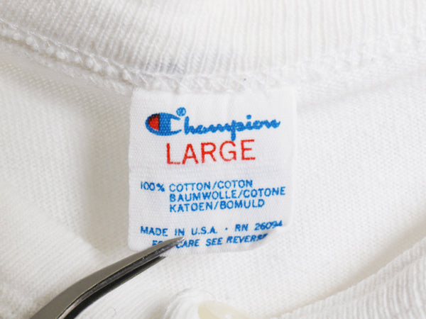 80s USA製 チャンピオン ヘンリーネック 長袖 Tシャツ メンズ L / ヴィンテージ ロンT ロングスリーブ スクリプト ワンポイント カットソー
