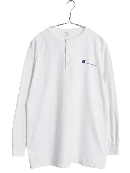 80s USA製 チャンピオン ヘンリーネック 長袖 Tシャツ メンズ L / ヴィンテージ ロンT ロングスリーブ スクリプト ワンポイント カットソー