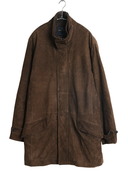 ブルックスブラザーズ 本革 ヌバック レザー ハーフ コート メンズ L / 革ジャン ジャケット ウール カシミヤ ライナー付き フルジップ 茶