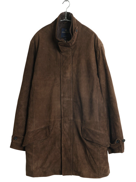 ブルックスブラザーズ 本革 ヌバック レザー ハーフ コート メンズ L / 革ジャン ジャケット ウール カシミヤ ライナー付き フルジップ 茶