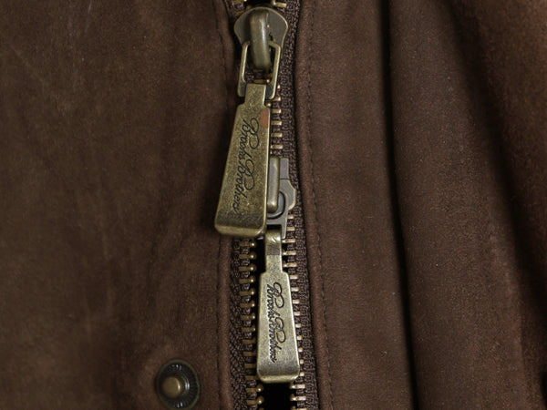 ブルックスブラザーズ 本革 ヌバック レザー ハーフ コート メンズ L / 革ジャン ジャケット ウール カシミヤ ライナー付き フルジップ 茶