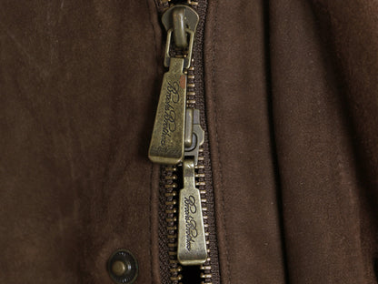 ブルックスブラザーズ 本革 ヌバック レザー ハーフ コート メンズ L / 革ジャン ジャケット ウール カシミヤ ライナー付き フルジップ 茶