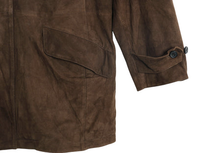 ブルックスブラザーズ 本革 ヌバック レザー ハーフ コート メンズ L / 革ジャン ジャケット ウール カシミヤ ライナー付き フルジップ 茶