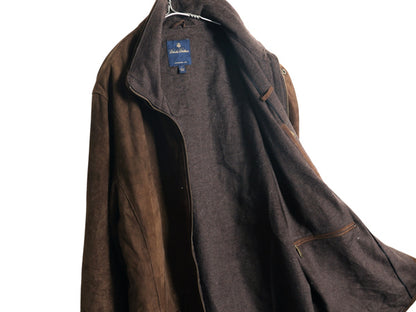 ブルックスブラザーズ 本革 ヌバック レザー ハーフ コート メンズ L / 革ジャン ジャケット ウール カシミヤ ライナー付き フルジップ 茶