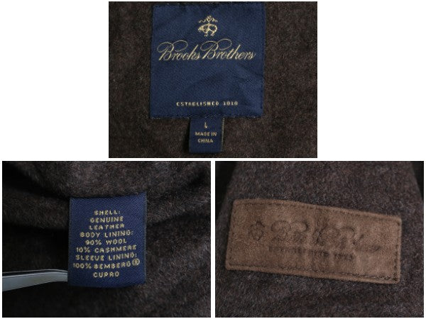 ブルックスブラザーズ 本革 ヌバック レザー ハーフ コート メンズ L / 革ジャン ジャケット ウール カシミヤ ライナー付き フルジップ 茶