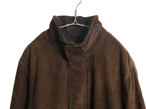ブルックスブラザーズ 本革 ヌバック レザー ハーフ コート メンズ L / 革ジャン ジャケット ウール カシミヤ ライナー付き フルジップ 茶