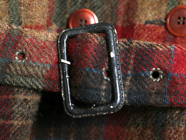 90s ウールリッチ チェック カーコート レディース L 古着 オールド ウール Pコート ダブルブレスト ジャケット ハーフ コート ベルト付き