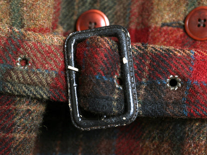 90s ウールリッチ チェック カーコート レディース L 古着 オールド ウール Pコート ダブルブレスト ジャケット ハーフ コート ベルト付き