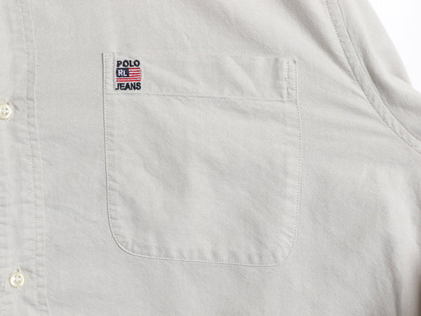 ポロジーンズ ラルフローレン 長袖 ボタンダウン シャツ メンズ L ポロ オックスフォード 長袖シャツ コットン ポケット付き ワンポイント