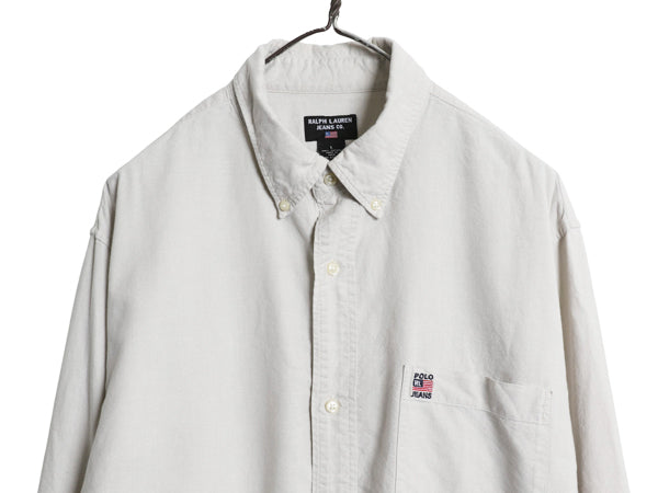 ポロジーンズ ラルフローレン 長袖 ボタンダウン シャツ メンズ L ポロ オックスフォード 長袖シャツ コットン ポケット付き ワンポイント
