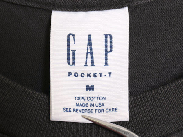 90s USA製 オールド ギャップ ポケット付き 無地 半袖 Tシャツ メンズ M / シングルステッチ ヘビーウェイト コットン ポケT 雰囲気系 黒