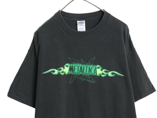00s メタリカ 両面 イラスト プリント Tシャツ メンズ XL オールド 当時物 バンド ロック メタル ファイヤー アート 黒 大きいサイズ GIANT