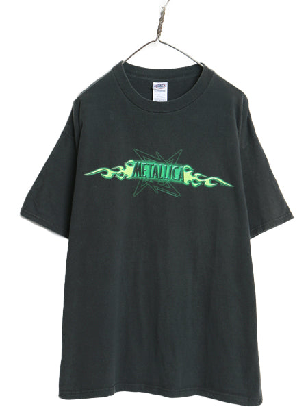 00s メタリカ 両面 イラスト プリント Tシャツ メンズ XL オールド 当時物 バンド ロック メタル ファイヤー アート 黒 大きいサイズ GIANT