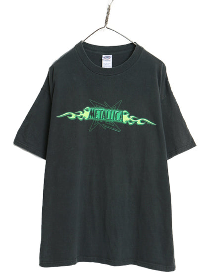 00s メタリカ 両面 イラスト プリント Tシャツ メンズ XL オールド 当時物 バンド ロック メタル ファイヤー アート 黒 大きいサイズ GIANT