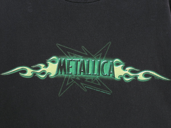 00s メタリカ 両面 イラスト プリント Tシャツ メンズ XL オールド 当時物 バンド ロック メタル ファイヤー アート 黒 大きいサイズ GIANT