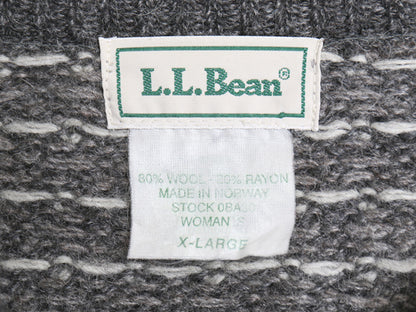 90s ノルウェー製 エルエルビーン バーズアイ ニット カーディガン レディース XL オールド ウール ノルディック 総柄 大きいサイズ グレー