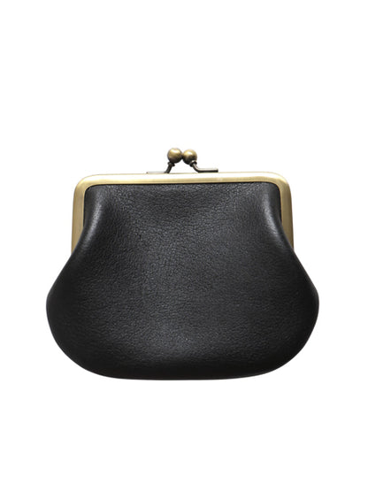 GRAB オリジナル ハンドメイド 本革 レザー がま口 財布 (大) / 新品 小物 ウォレット パース 小銭入れ コインケース ブラス 無地 ブラック