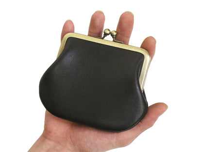GRAB オリジナル ハンドメイド 本革 レザー がま口 財布 (大) / 新品 小物 ウォレット パース 小銭入れ コインケース ブラス 無地 ブラック