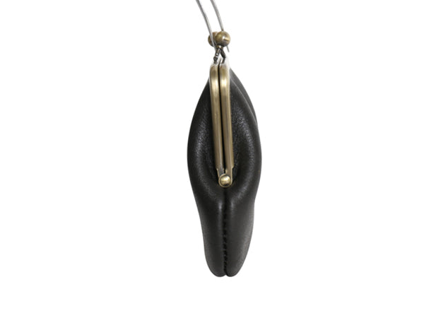 GRAB オリジナル ハンドメイド 本革 レザー がま口 財布 (大) / 新品 小物 ウォレット パース 小銭入れ コインケース ブラス 無地 ブラック