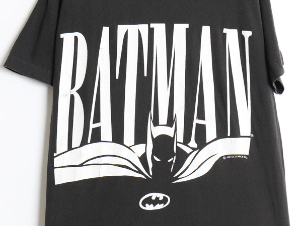 90s バットマン イラスト プリント 半袖 Tシャツ メンズ M 程/ オールド アメコミ 映画 オフィシャル キャラクター グラフィック ブラック