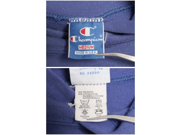 80s USA製 チャンピオン KINGS POINT プリント フード付き 長袖Tシャツ メンズ M ヴィンテージ ヘビーウェイト パーカー ロンT 軍物 青タグ