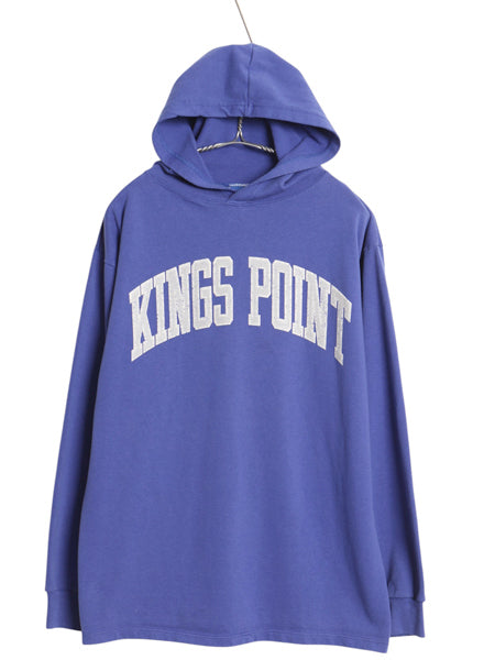 80s USA製 チャンピオン KINGS POINT プリント フード付き 長袖Tシャツ メンズ M ヴィンテージ ヘビーウェイト パーカー ロンT 軍物 青タグ