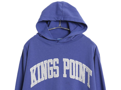 80s USA製 チャンピオン KINGS POINT プリント フード付き 長袖Tシャツ メンズ M ヴィンテージ ヘビーウェイト パーカー ロンT 軍物 青タグ