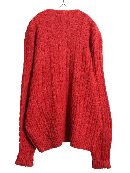 90s ポロ ラルフローレン ケーブル ニット セーター メンズ XXL / オールド ウール カシミヤ 長袖ニット 無地  大きいサイズ 赤 ポニーなし