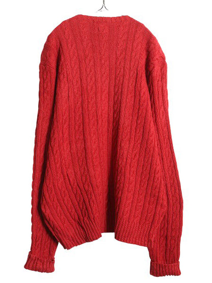 90s ポロ ラルフローレン ケーブル ニット セーター メンズ XXL / オールド ウール カシミヤ 長袖ニット 無地  大きいサイズ 赤 ポニーなし
