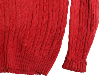 90s ポロ ラルフローレン ケーブル ニット セーター メンズ XXL / オールド ウール カシミヤ 長袖ニット 無地  大きいサイズ 赤 ポニーなし