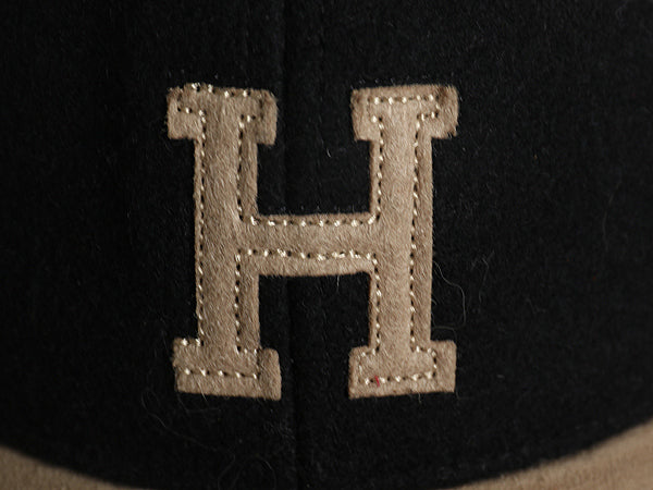 ワッペン付き ベースボール キャップ メンズ レディース フリーサイズ / 帽子 スウェード ウール 切替 本革レザー ワンポイント ツートン