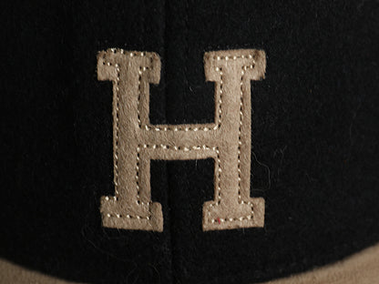 ワッペン付き ベースボール キャップ メンズ レディース フリーサイズ / 帽子 スウェード ウール 切替 本革レザー ワンポイント ツートン