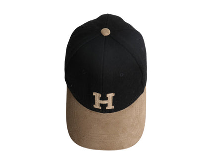 ワッペン付き ベースボール キャップ メンズ レディース フリーサイズ / 帽子 スウェード ウール 切替 本革レザー ワンポイント ツートン