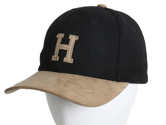 ワッペン付き ベースボール キャップ メンズ レディース フリーサイズ / 帽子 スウェード ウール 切替 本革レザー ワンポイント ツートン